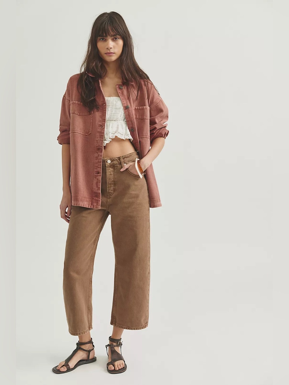 NWT FREE PEOPLE WE THE FREE Deep Trance Dropped Boyfriend | Chocolate Mousse